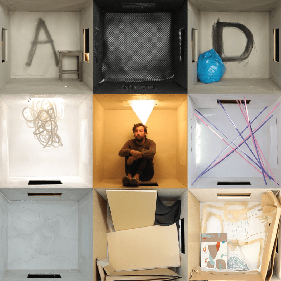 Grafika przedstawia wizualizację instalacji. Na grafice widać jedną ze scen z gry Cubature: the art game.