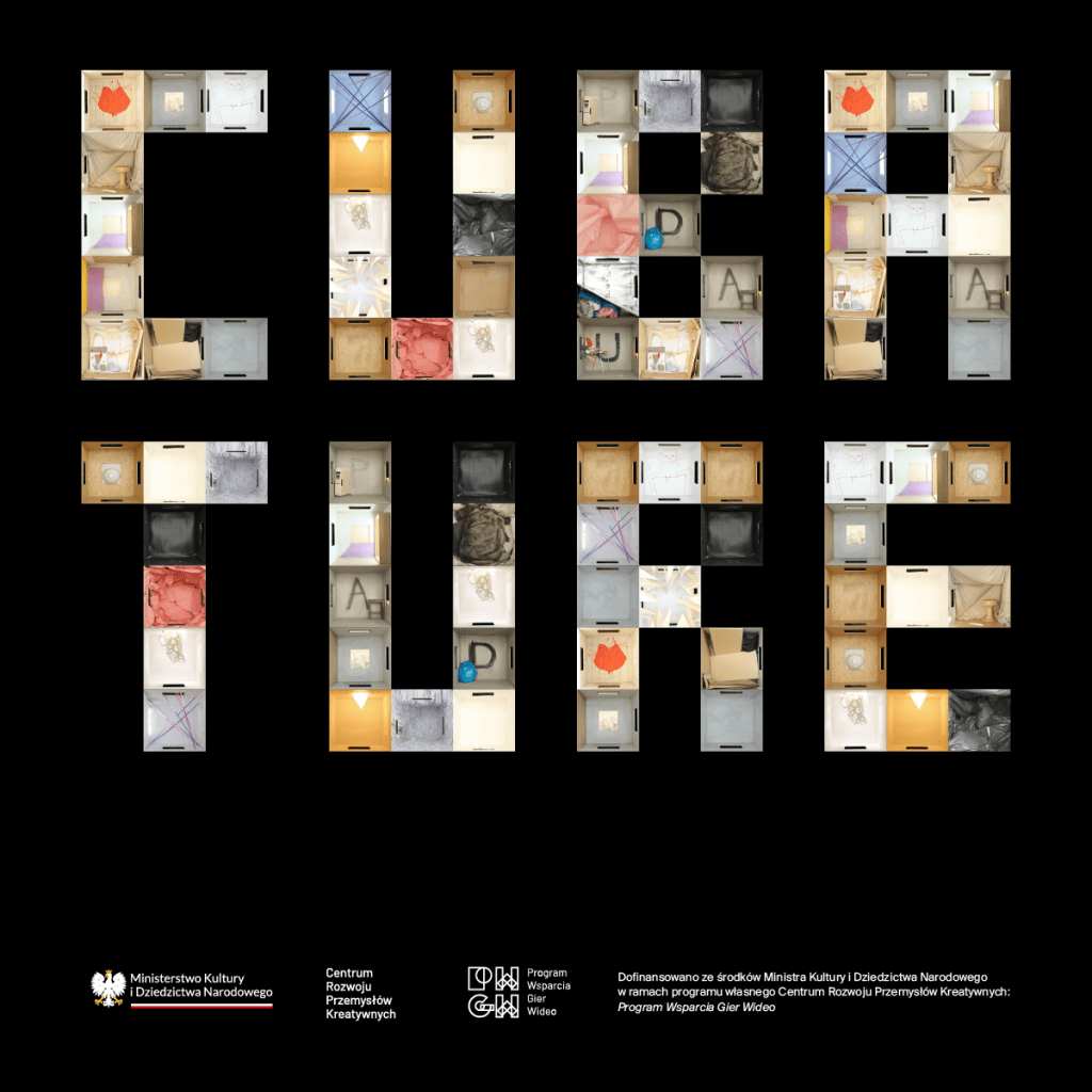 Grafika zawierająca logotyp gry cubature oraz logotypy partnerów.